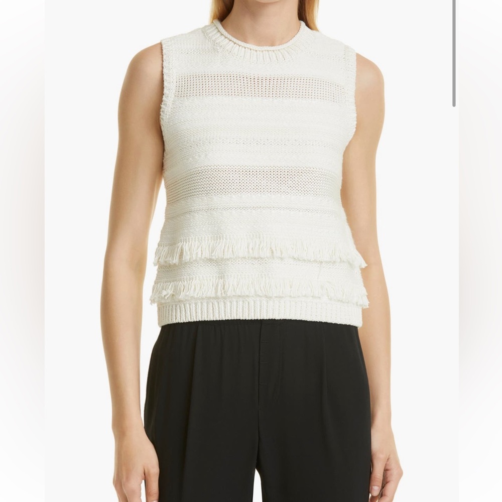 Club Monaco fringe knit tank size XS.  Soft white/Cream color.
